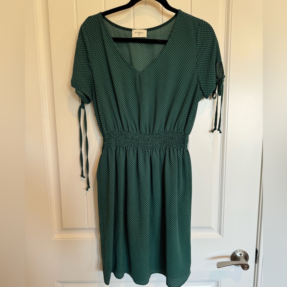 Polka dot dress, smocked waist
